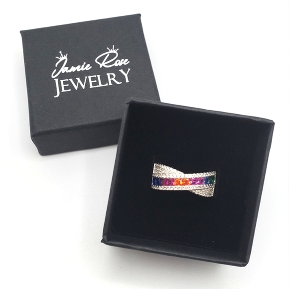 Princess Cut Multicolor Rainbow 925 Sterling Silver Multicolor CZ Twist Ring! - Picture 2 of 8